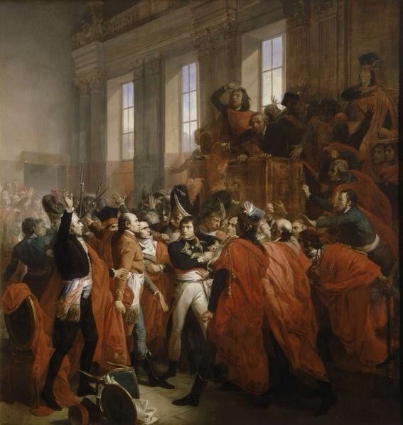Napoleon Bonaparte in the coup d'état of 18 Brumaire in Saint-Cloud by François Bouchot 1840. Palace of Versailles