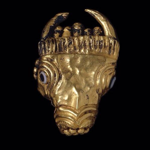 Gold terminal in the form of a bull's head. British Museum, London