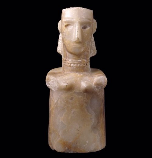 Calcite-alabaster statue of a woman wearing a necklace