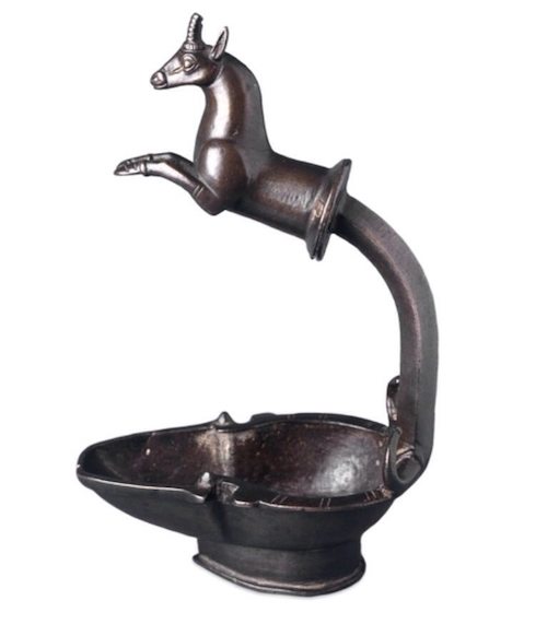 Bronze oil lamp with a leaping ibex, 5th Century BC. British Museum, London