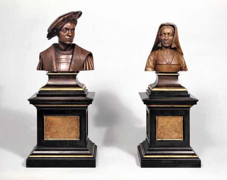 Margaret of Austria and Philibert of Savoy, Conrat Meit, 1515–25. Boxwood; H. 11,8 cm (Philibert); H. 9,2 cm (Margaret); British Museum, London