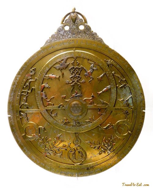 Brass Arabic Astrolabe Inlaid with Copper and Silver by Abd al-Karim al-Misri from 1235-1236 CE. British Museum Number 1855,0709.1