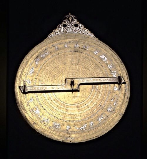 Reverse Side Brass Arabic Astrolabe Inlaid with Copper and Silver by Abd al-Karim al-Misri from 1235-1236 CE. British Museum Number 1855,0709.1