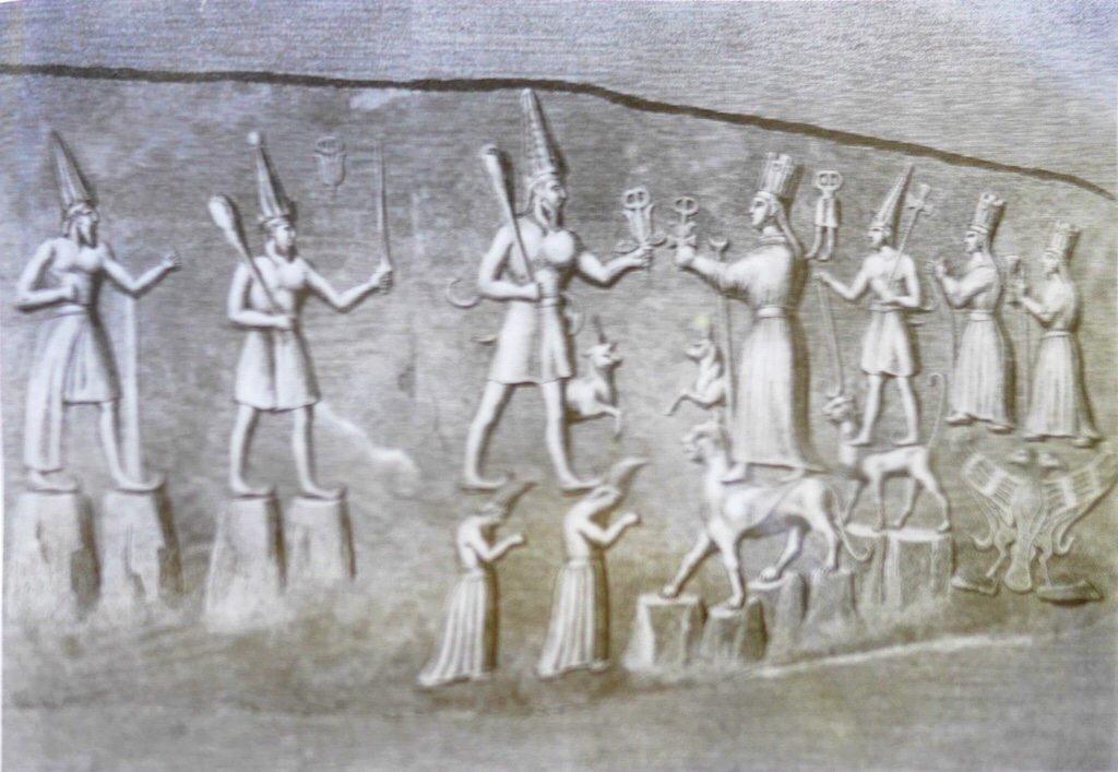 Teshub (Sky and Storm) Facing Hepat (Earth Mother Goddess), Symbolizing the Meeting of Heaven and Earth. Yazilikaya Hittite Sanctuary. Hattusa, Turkey. Figure from the Uranus Guide