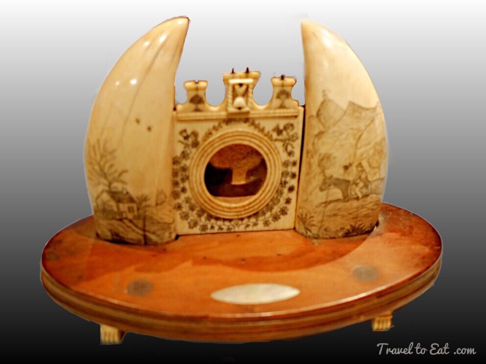 Scrimshaw Fob Watch Stand with Two Whale Teeth, 19th Century. Australian National Maritime Museum, Sydney