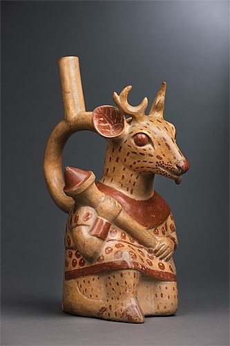 Stirrup Vessel in the Form of a Deer Warrior (100-800 CE). Ministerio de Cultura del Perú: Museo Nacional de Arqueología, Antropología e Historia del Perú. Photograph: Daniel Giannoni