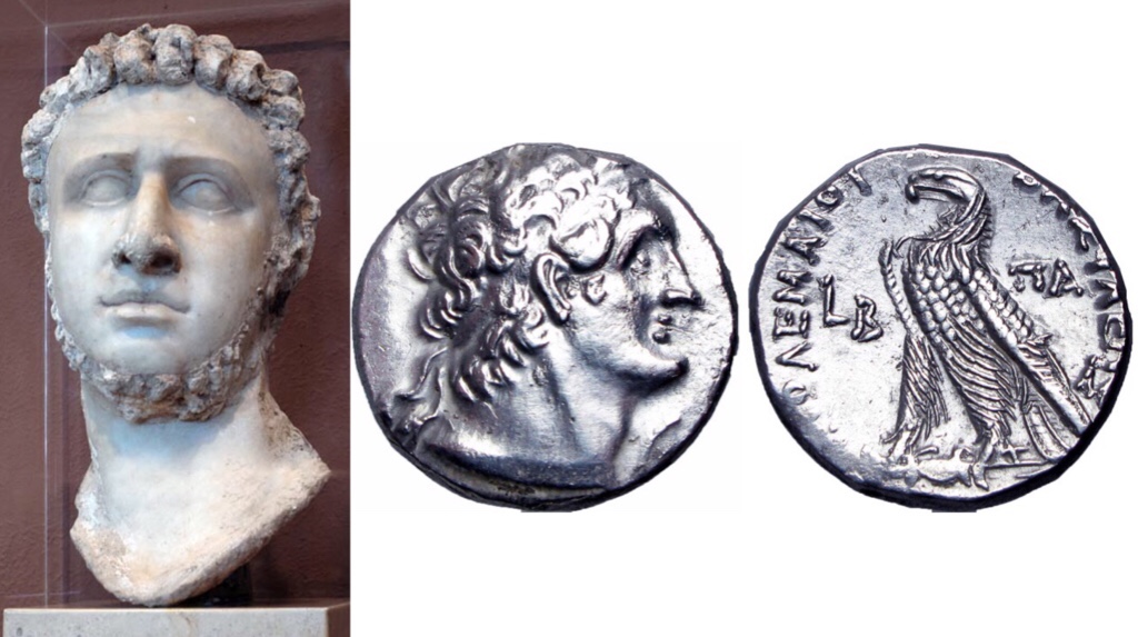 Ptolemy IX Soter II or Lathyros Bust (Museum of Fine Arts Boston) right, Silver Tetradrachm of Ptolemy IX Soter II (139-81 BCE), right