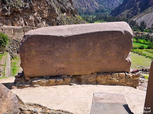 Massive Block of Rose Rhyolite at the Temple of the Sun. Ollantaytambo Peru