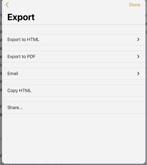 Export Pane of Byword