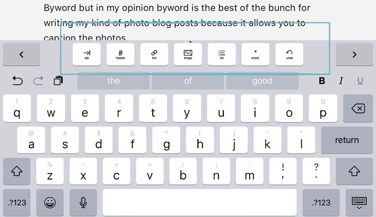 Menu Bar above Keyboard in Byword