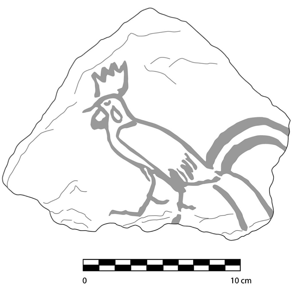 Ostracon discovered outside the tomb of Tutankhamun (1347-1338 BCE) by Carter depicting a rooster. Wikimedia Commons