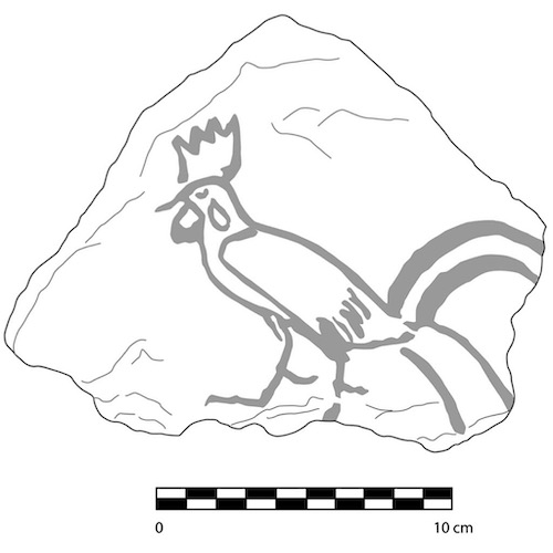 Ostracon discovered outside the tomb of Tutankhamun (1347-1338 BCE) by Carter depicting a rooster. Wikimedia Commons