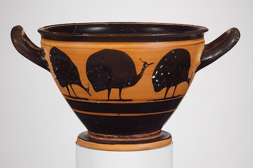 Terracotta Skyphos (Deep Drinking Cup) with Guineafowl 500 BCE Metropolitan Museum