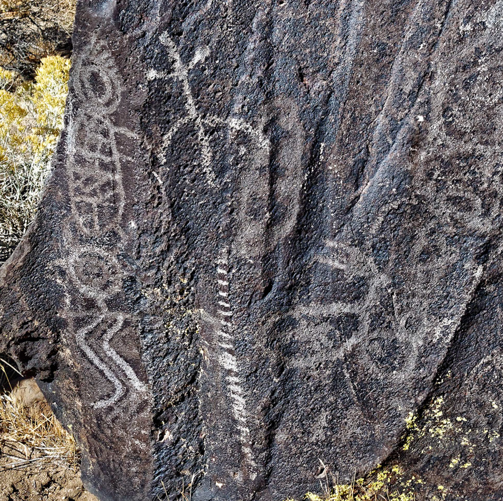 Rattlesnake Petroglyph (left) at Entrance to Little Petroglyph Canyon. China Lake, California