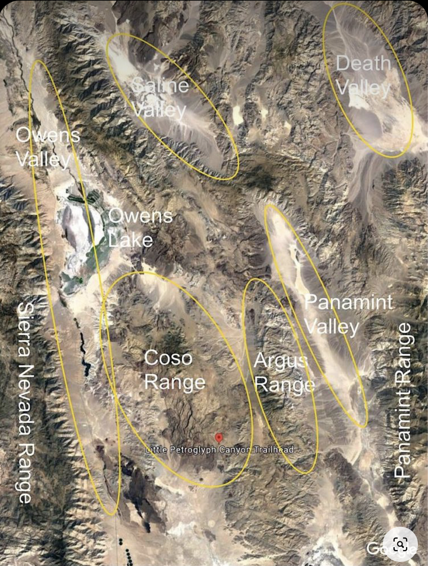 Map and Satellite Photo of Coso Range and Surrounding Areas