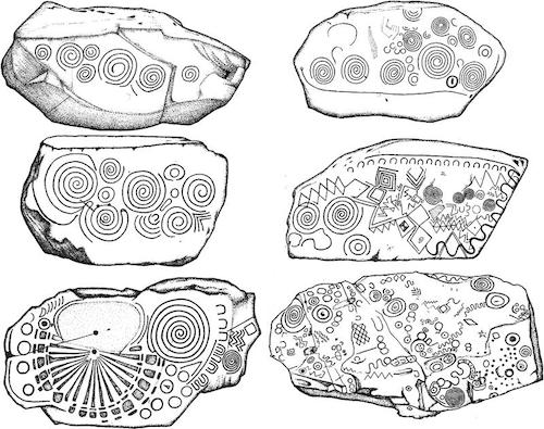 Kerbstones at Knowth and Newgrange. Recorded by Martin Brennan