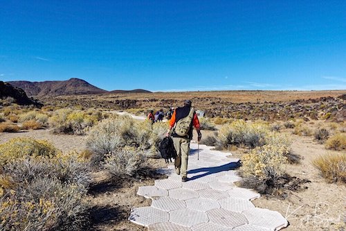 Trail to Little Petroglyph Canyon Paved with Plastic Tiles. China Lake, California