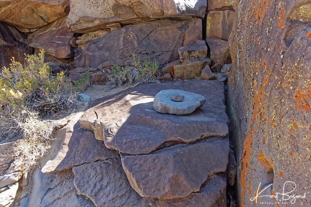 Stone Mortar and Grinding Stone. Little Petroglyph Canyon, China Lake, California