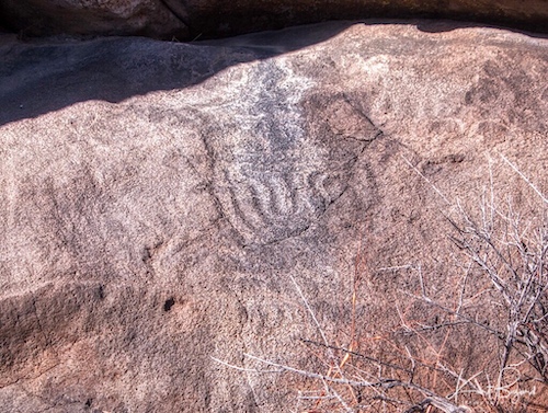 Possible Cup and Ring, Concentric Cups or Hand in Little Petroglyph Canyon. China Lake, California