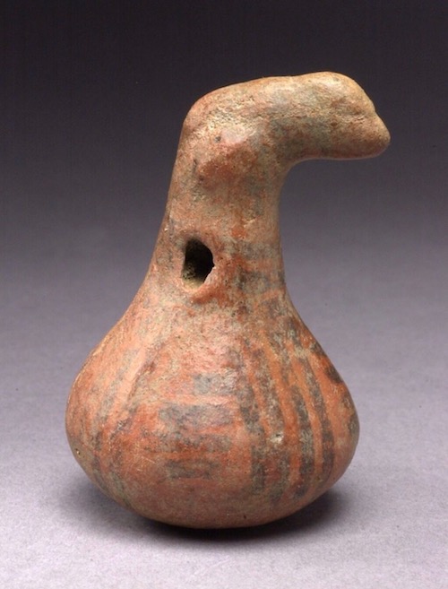 Gourd-Shaped Rattle with Bird Head Handle. Greater Nicoya (300 BCE-500 CE). Denver Art Museum