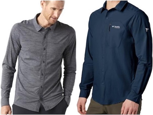 Smartwool Merino Sport 150 Long-Sleeve Button-Down Shirt (left) Columbia Featherweight Hike II Shirt (right)