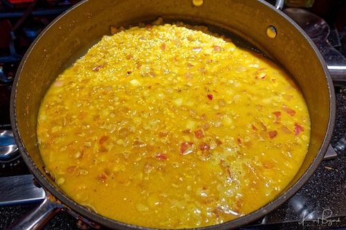 Broth, Quinoa, Lentils, Onions and Spices